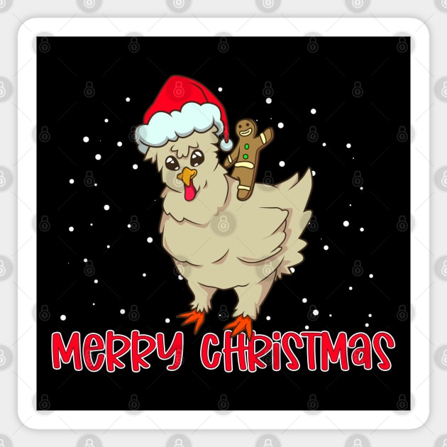 Gingerbread man riding Merry Christmas Chicken Sticker by Modern Medieval Design